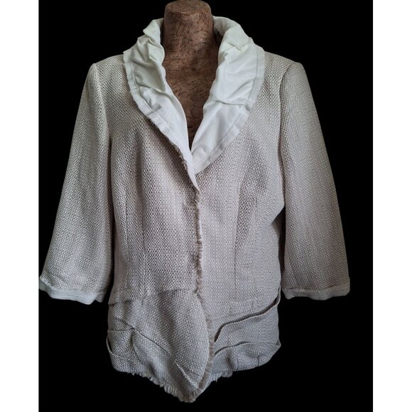 Soft Surroundings Textured Women's Open-Front Blazer with Frayed Hem & White Ruf - Picture 4 of 12